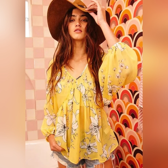 BUCKETLIST Tops - Floral Yellow Blouse